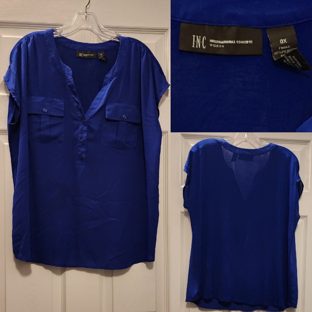 INC International Concepts Woman Blouse • V-Neck • Cap Sleeves • Pockets • 0X